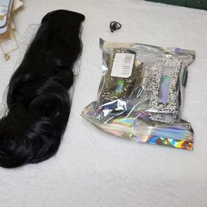 hairpiece ponytail purple hair clips and ring